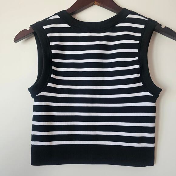 Happily Grey Striped Knit Crop Tank Top Black White Size M/L - Picture 2 of 5